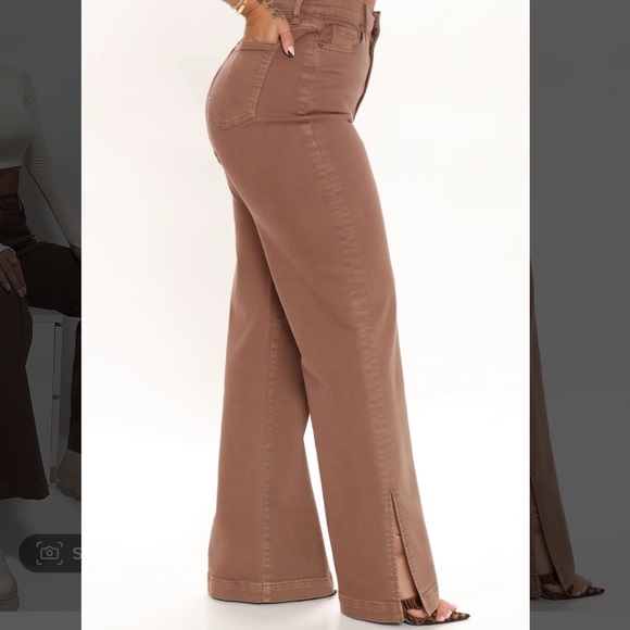 NWT Fashion Nova 14 plus brown Wide Leg slit jeans - Picture 4 of 5